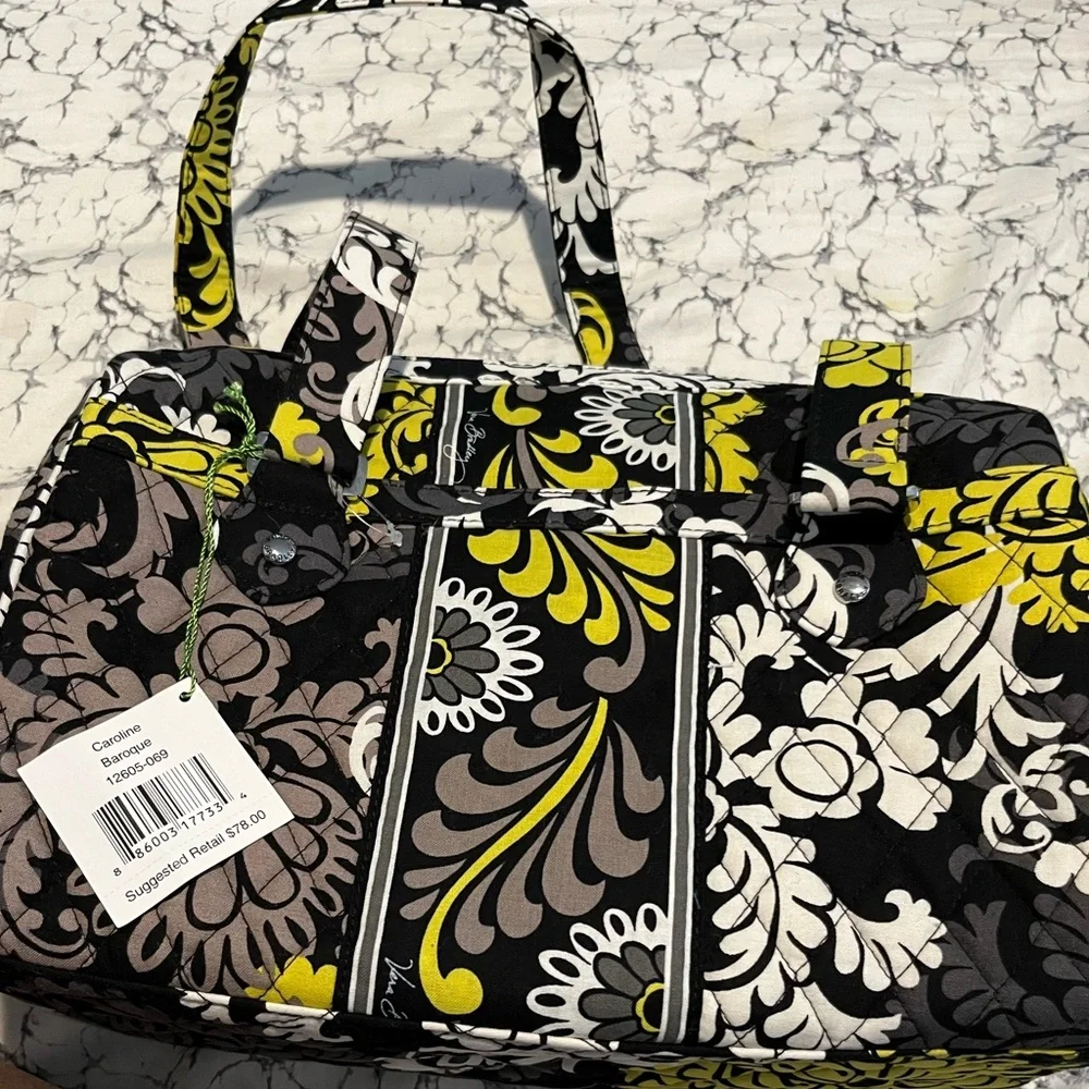 Vera Bradley Black, Yellow and White Floral Quilted Tote NWT